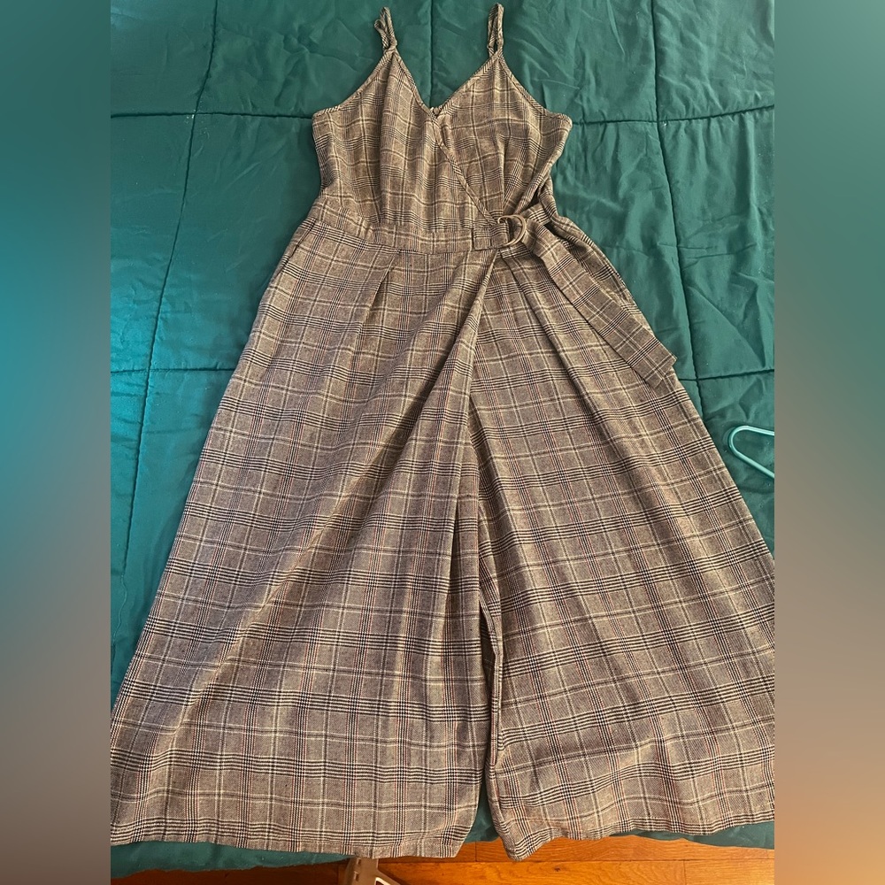 Plaid wide legged romper